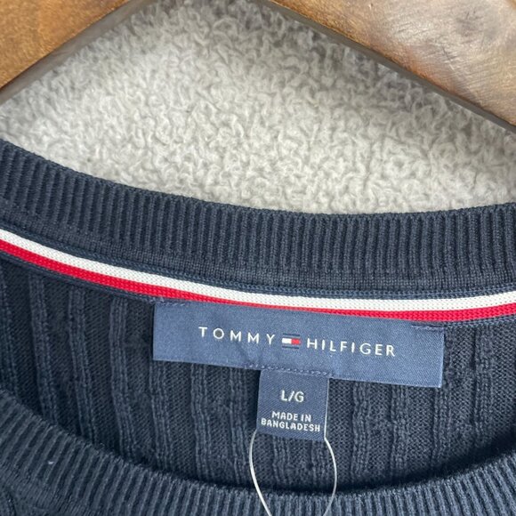 NEW Tommy Hilfiger Women's L Navy Cable Knit Sweater Crewneck Pullover - Picture 4 of 8